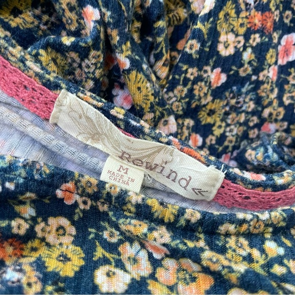 Rewind Retro 90s Navy Blue Knit Ditzy Floral Mini Dress M Grunge Cottage Core - Picture 5 of 5